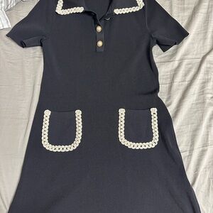 Elegant Black Dress with White Accents